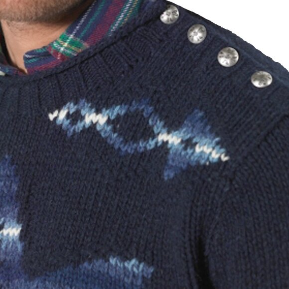 NEW Vintage $295 Polo Ralph Lauren Sweater! XL Blue Hand Knit Southwest HOLE - Picture 2 of 3